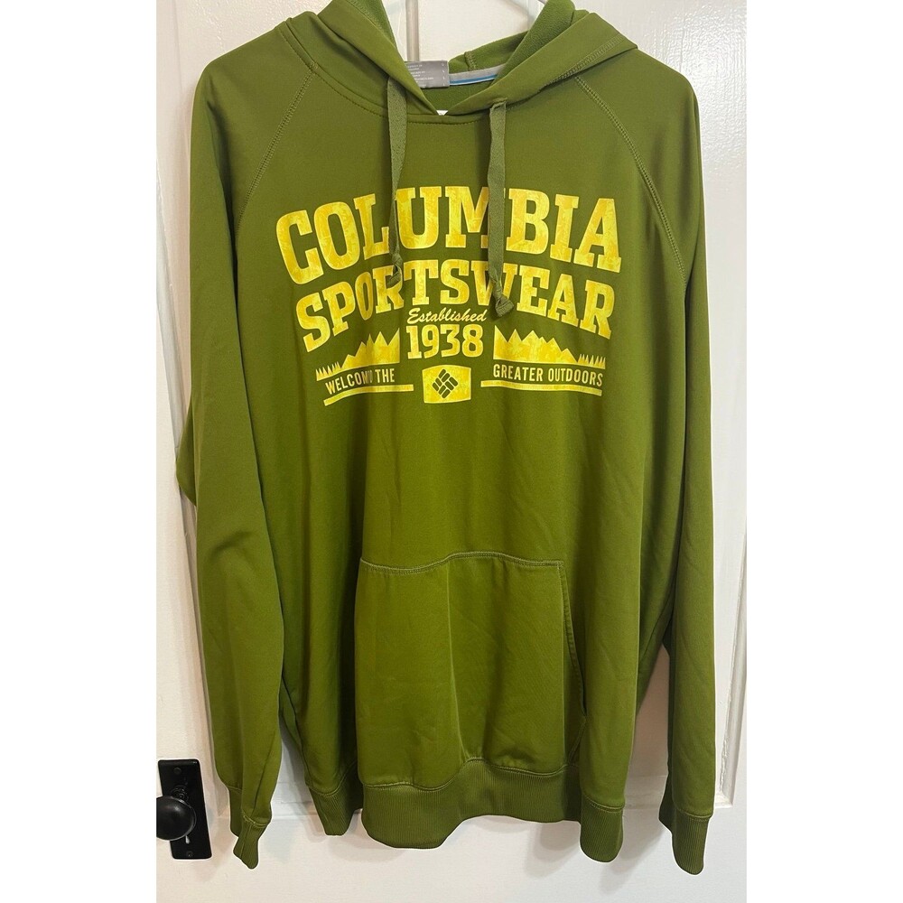 Vintage Columbia Sportswear Men's Hoodie Size L Olive Green Yellow Graphic Pull